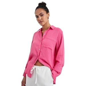 Rails Top Womens Small Pink Ellis Gauze Organic Cotton Button Up Shirt Beachy